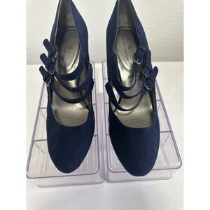 Worthington Womens Size 7.5 Blue Suede High Heel Pumps Strappy Buckle Shoes